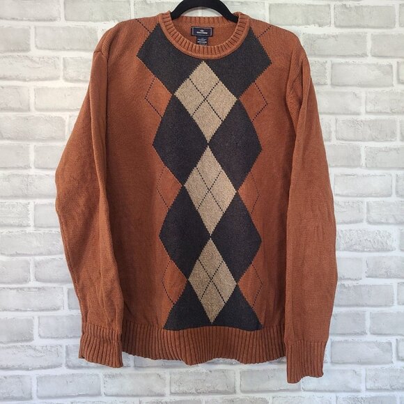 Dockers Mens Sweater Rust Color Knit Argyle Pullover 100% Cotton Large - Picture 7 of 7